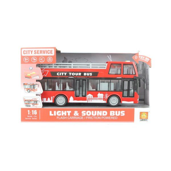 Autobus dvoupatrový vyhlídkový červený na baterie Lamps
