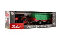 Traktor Zetor s vlekem plast 36cm na setrvačník na bat. se světlem se zvukem v krabici 39x13x13cm Teddies