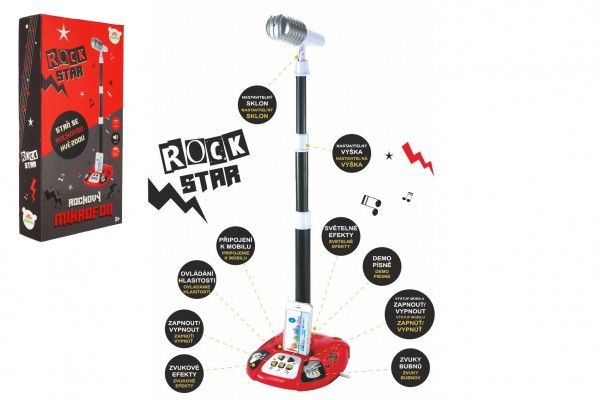 Mikrofon karaoke ROCK STAR plast na baterie se světlem se zvukem v krabici 23x45x8cm Teddies