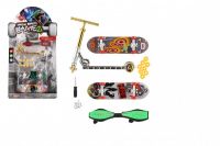Sada skateboard šroubovací, koloběžka prstová, waveboard plast s doplňky mix druhů na kartě 16x30cm Teddies