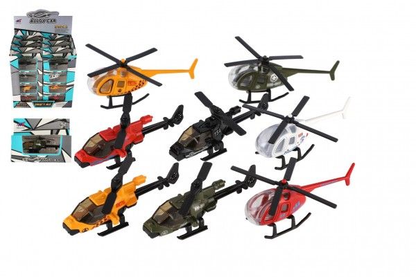 Vrtulník/Helikoptéra kov/plast 10cm mix barev 12x9x5cm v krabičce 24ks v boxu Teddies