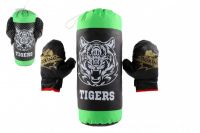 Boxovací pytel + rukavice látka černá/zelená v síťce 20x50x25cm Teddies