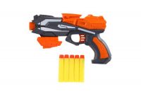 Pistole oranžová na pěnové náboje 20x14cm plast + 5ks nábojů oranžová na kartě Teddies