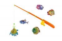 Hra ryby/rybář magnetická plast 5ks+prut plast 39cm 2 barvy na kartě Teddies