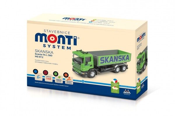 Stavebnice Monti System MS 67,2 Skanska Scania 114 L 1:48 v krabici 31,5x16x6,5cm SEVA