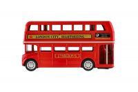 Autobus "Londýn" červený patrový kov/plast 12cm na zpětné natažení v krabičce 17x13,5x6cm Teddies