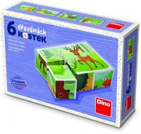 Kostky kubus Lesní zvířátka dřevo 6ks v krabičce 12,5x8,5x4cm Dino