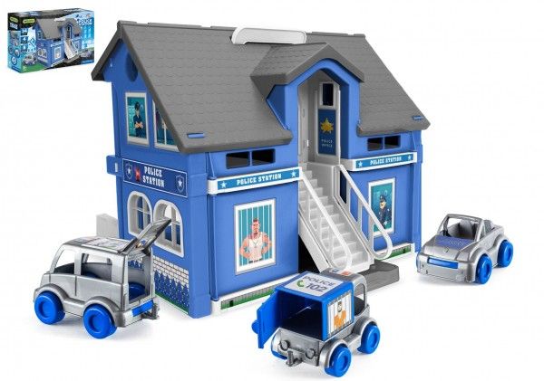 Play House - Policejní stanice plast + 3ks auta + 1ks helikoptéra v krabici 59x39x15cm WADER