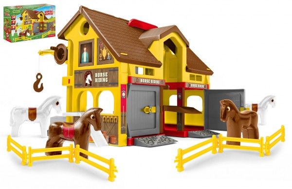 Play House - Ranč s koňmi plast + kůň 4ks v krabici 59x39x15cm WADER