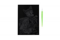 Škrabací obrázek stříbrný Kočička a kotě 12,5x18cm na kartě SMT Creatoys