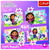 Puzzle 4v1 Gabbyina dobrodružství/Gabby´s Dollhouse 28,5x20,5cm v krabici 28x28x6cm Trefl