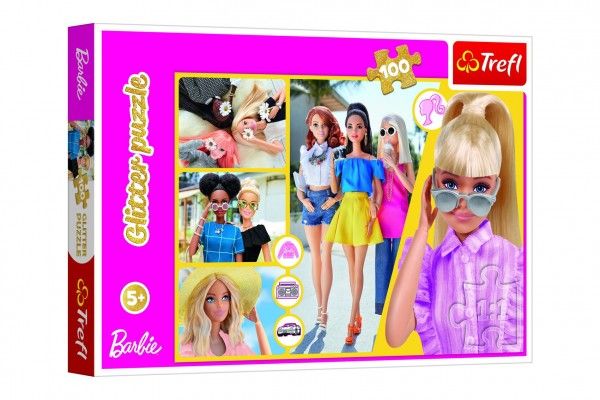 Puzzle Glitter Třpytivá Barbie 48x34cm 100 dílků v krabici 33x23x4cm Trefl