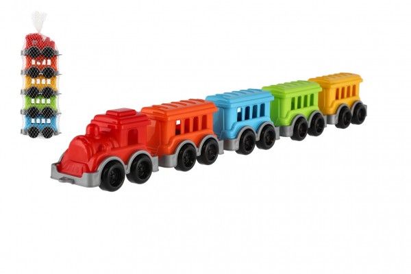 Lokomotiva/Vlak + 4 vagony plast v síťce 5x24x10cm Teddies