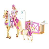 Barbie + kůň česací 2 ks s doplňky plast v krabici 51x32,5x12cm Teddies