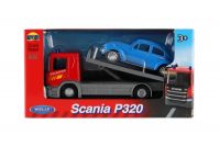 Auto odtahovka Welly Scania P320 + auto kov/plast 15cm 4 barvy v krabičce 18,5x10x6cm Dromader