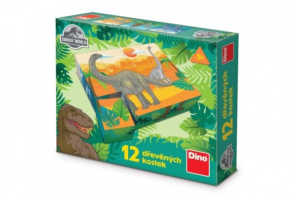 Kostky kubus Jurský svět dřevo 12ks v krabičce 22x18x4cm Dino