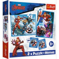Puzzle 2v1 + pexeso Hrdinové v akci/The Avengers 27,5x20,5cm v krabici 28x28x6cm Trefl