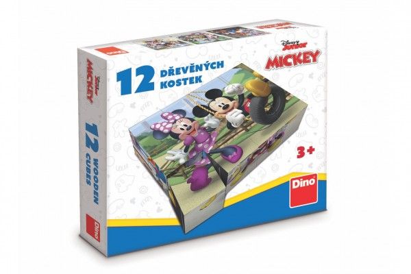 Kostky kubus Mickey a Minnie Disney dřevo 12ks v krabičce 21x18x4cm Dino