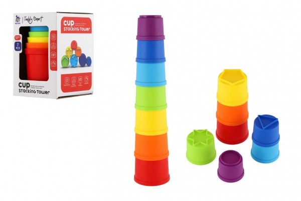 Věž/Pyramida barevná stohovací skládačka 7ks plast v krabičce 7x10x7cm 18m+ Teddies