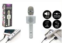 Mikrofon karaoke Bluetooth stříbrný na baterie s USB kabelem v krabici 10x28x8,5cm Teddies