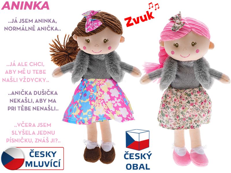 Panenka Aninka hadrová 30cm měkké tělo na baterie česky mluvící 2barvy v sáčku Mikro Trading