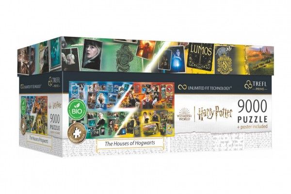 Puzzle Harry Potter Domy v Bradavicích 9000 dílků + plakát v krabici 45x24x21cm Trefl