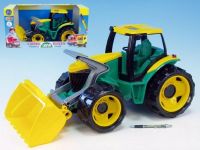 Traktor se lžící plast zeleno-žlutý 65cm v krabici od 3 let Lena
