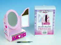 Zrcadlo šperkovnice Princess 3-dílné zásuvka dřevo 16x25x8cm v krabici Teddies