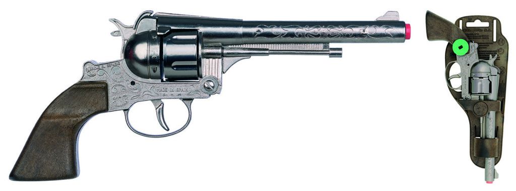 Revolver kovbojský stříbrný, kovový - 12 ran dětské zbraně Gonher