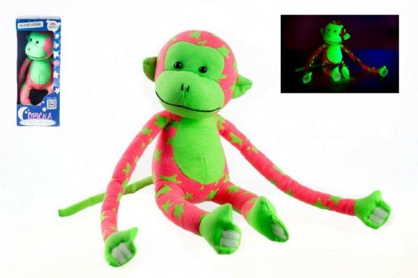 Opice svítící ve tmě plyš 45x14cm růžová/zelená v krabici Teddies